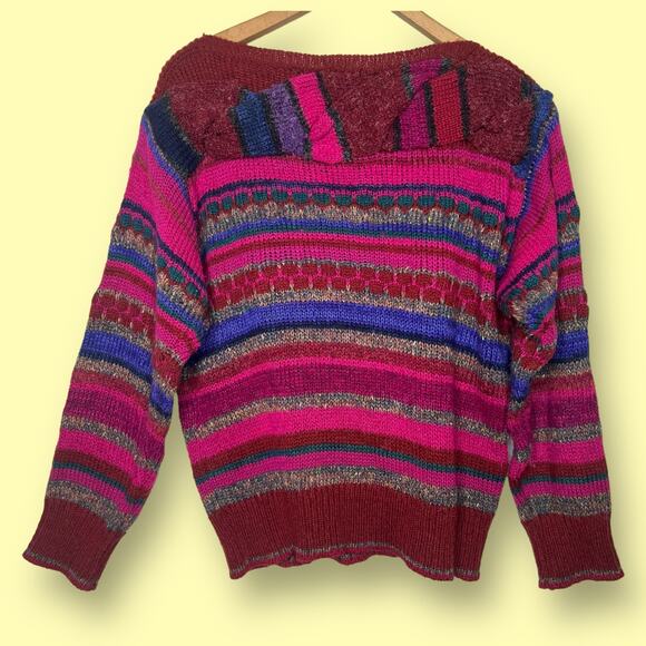 Vintage 80s Mariea Kim Twisted Boat Neck Long Sleeve Knit Sweater Size Small - Picture 2 of 11